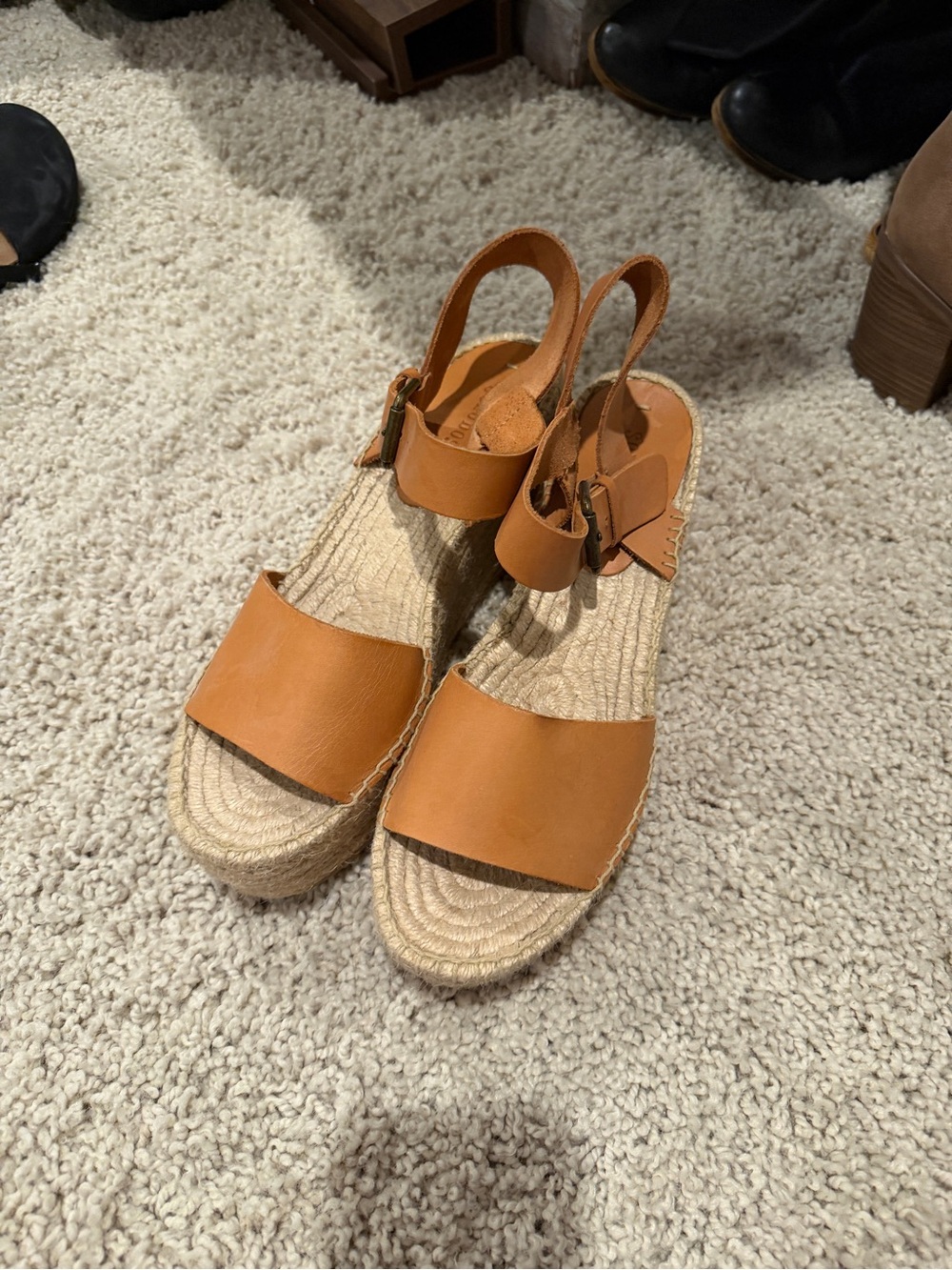 Soludos Tan Leather Espadrille Wedge Slingbacks